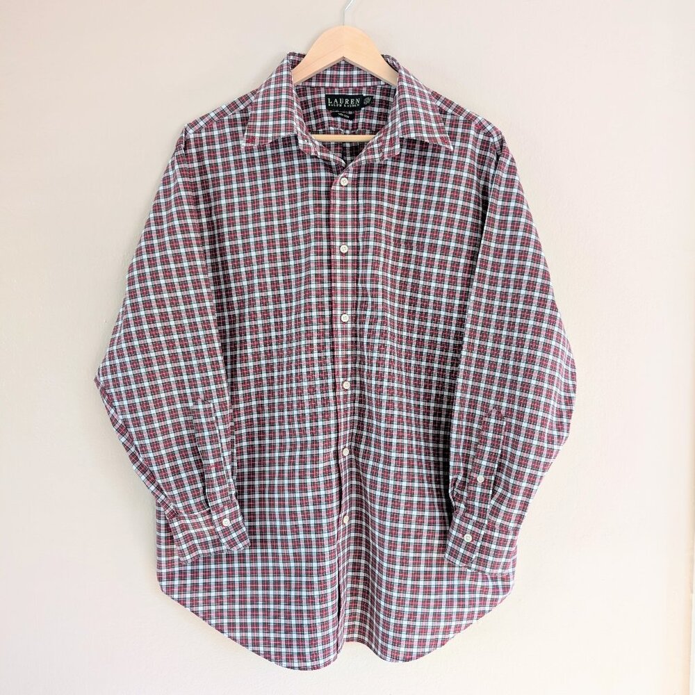 Lauren Ralph Lauren Mens Plaid Button Dress Shirt 17 1/2 Preppy Heritage Classic